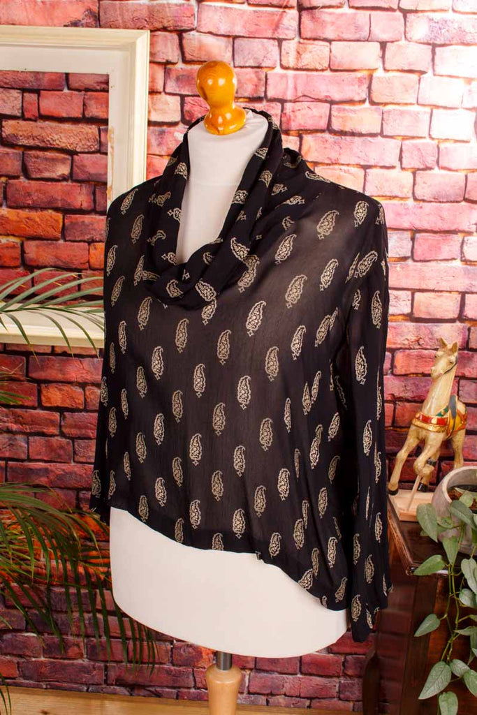 weites Chiffon Top schwarz Paisley