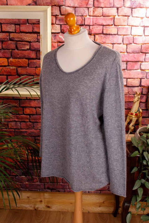 Kaschmir Pulli grau Rollsaum
