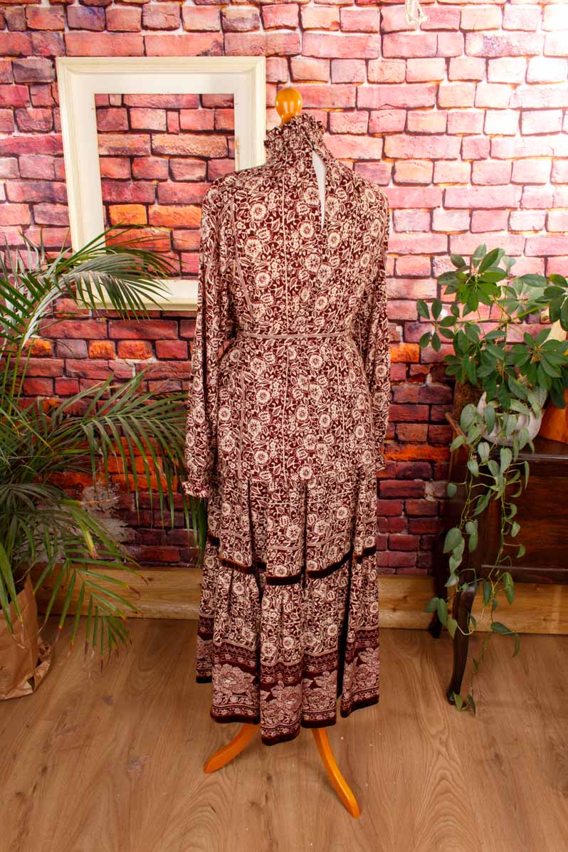 70s Boho Top weinrot Wolle