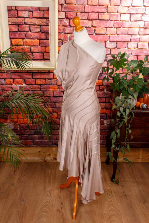 ausgefallenes Designer Abendkleid beige