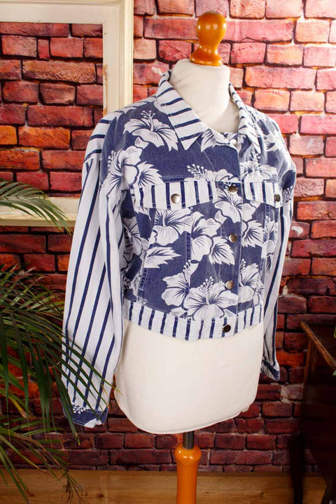 90s Denim Jacke blau Hibiskus