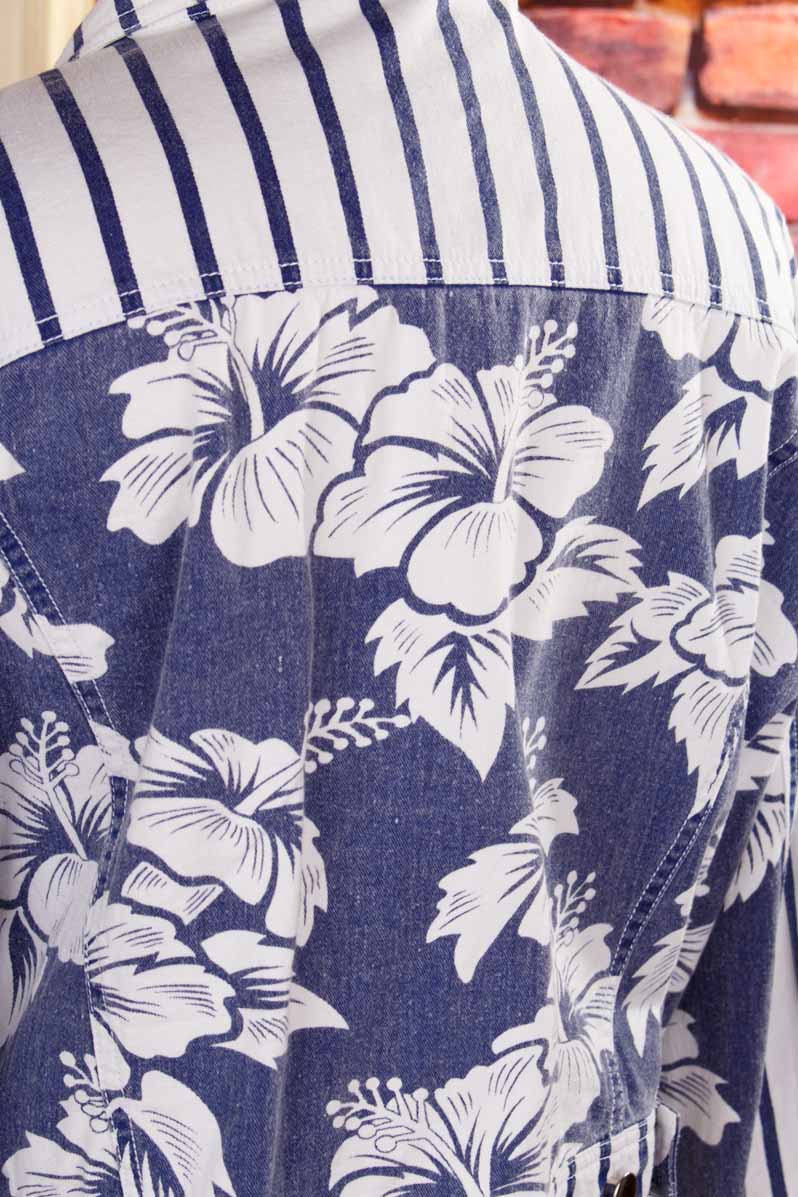 90s Denim Jacke blau Hibiskus