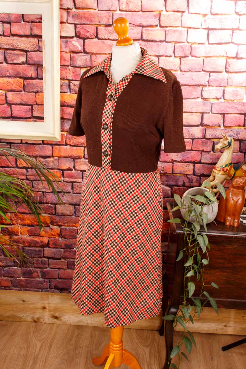 70s Disco Kleid braun kariert