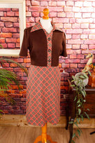 70s Disco Kleid braun kariert
