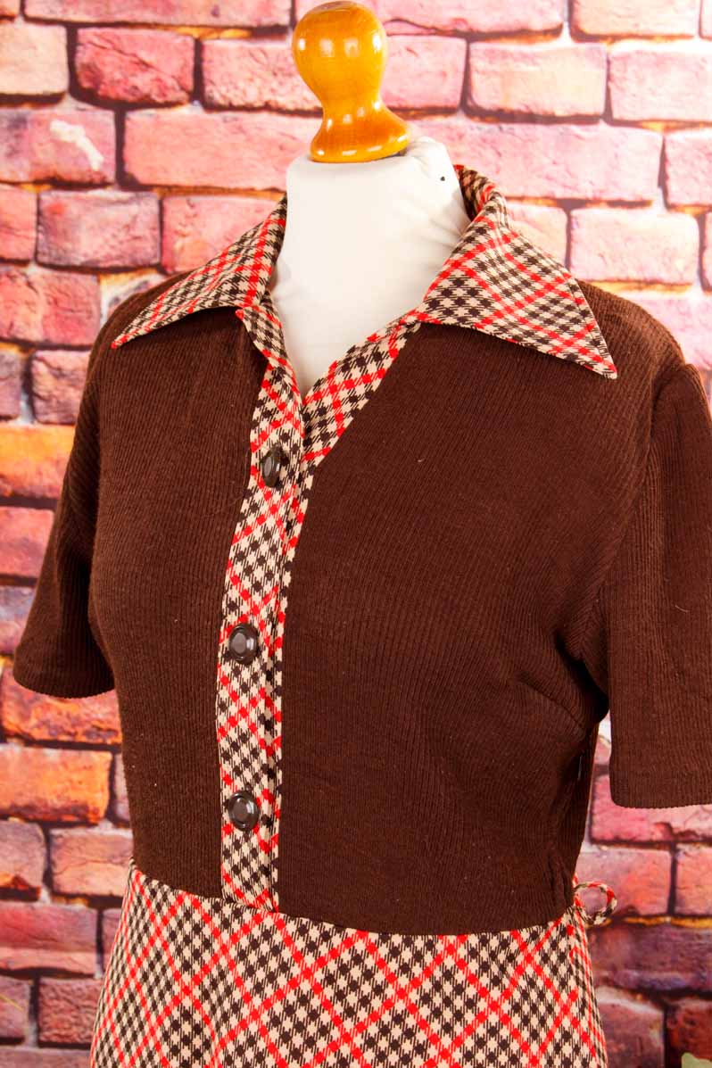 70s Disco Kleid braun kariert