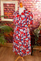 70s Flower Power Kleid rot blau