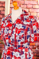 70s Flower Power Kleid rot blau