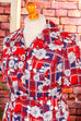70s Flower Power Kleid rot blau