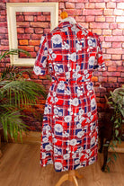 70s Flower Power Kleid rot blau