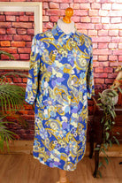60s Loungekleid blau Muster