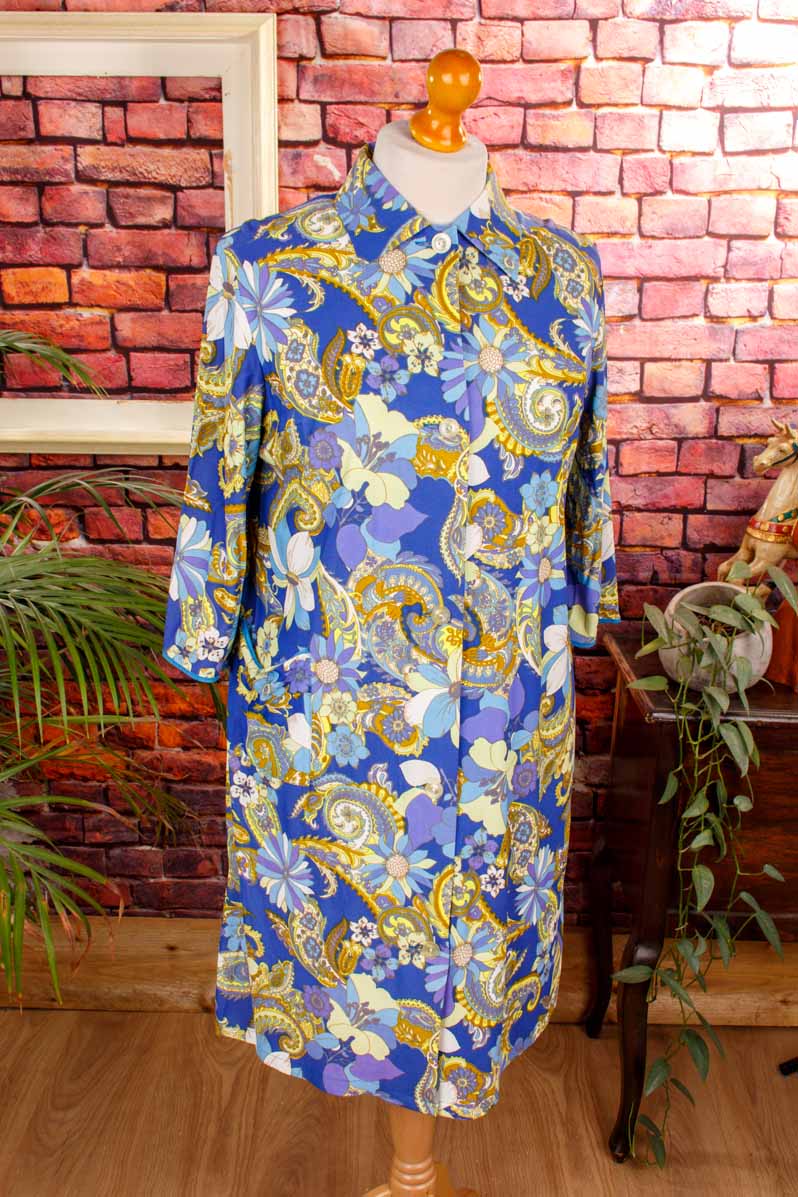 60s Loungekleid blau Muster