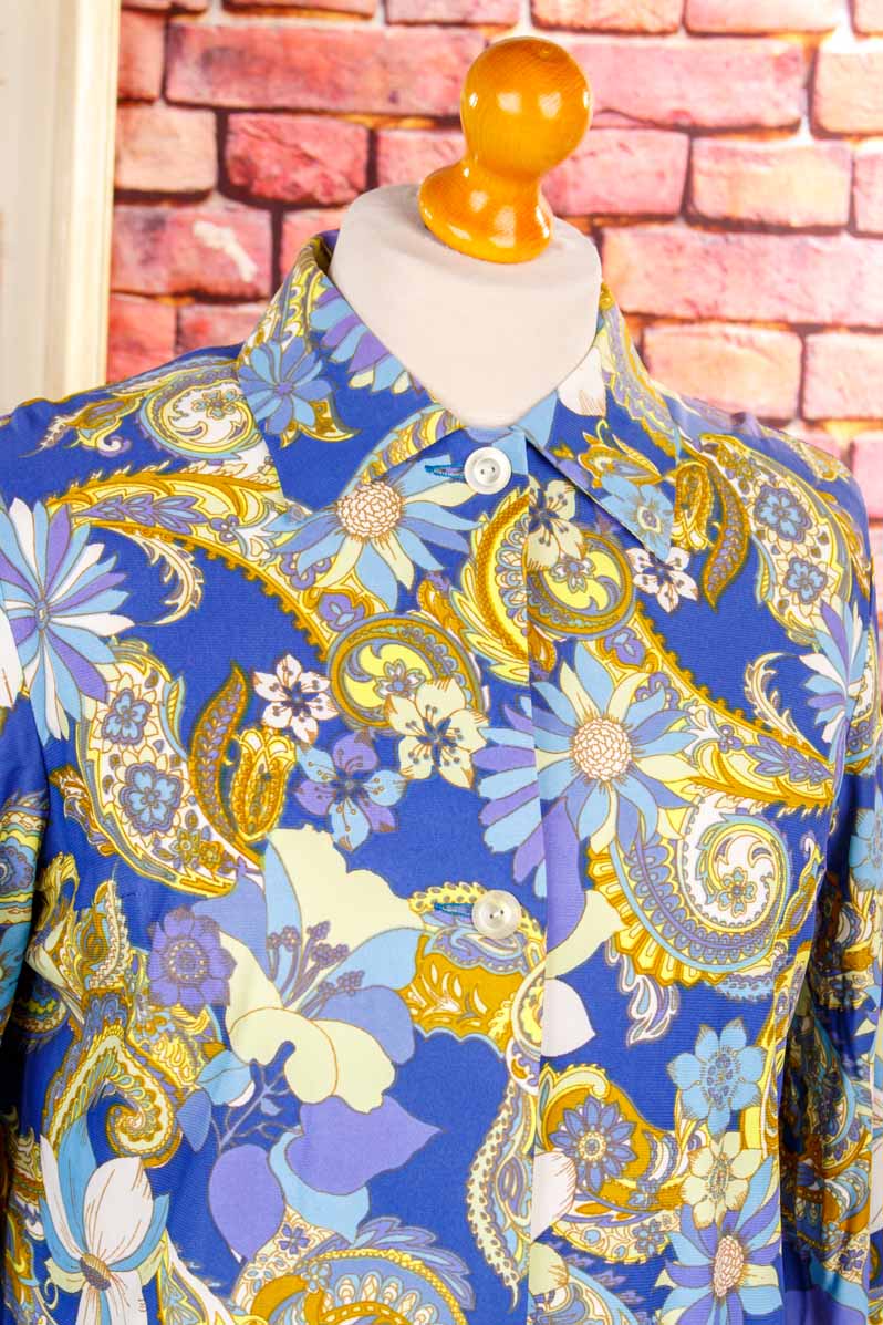 60s Loungekleid blau Muster