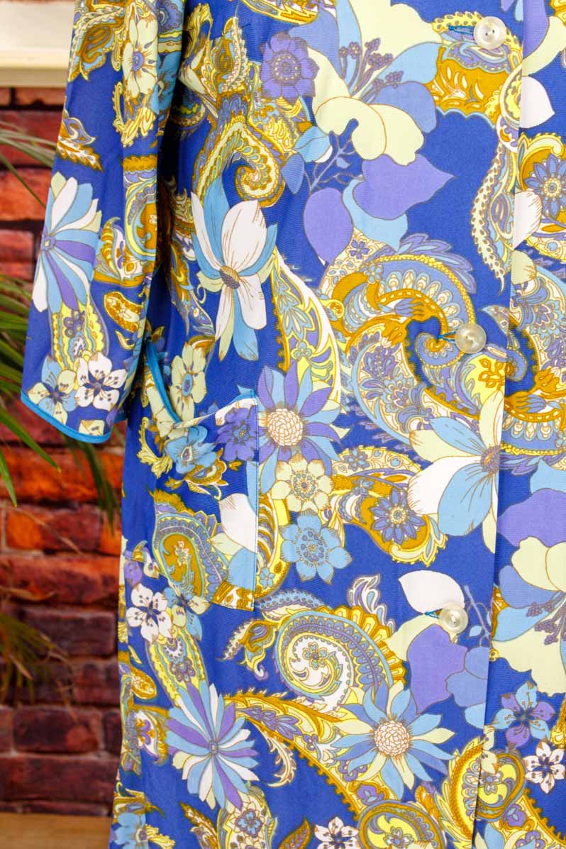 60s Loungekleid blau Muster