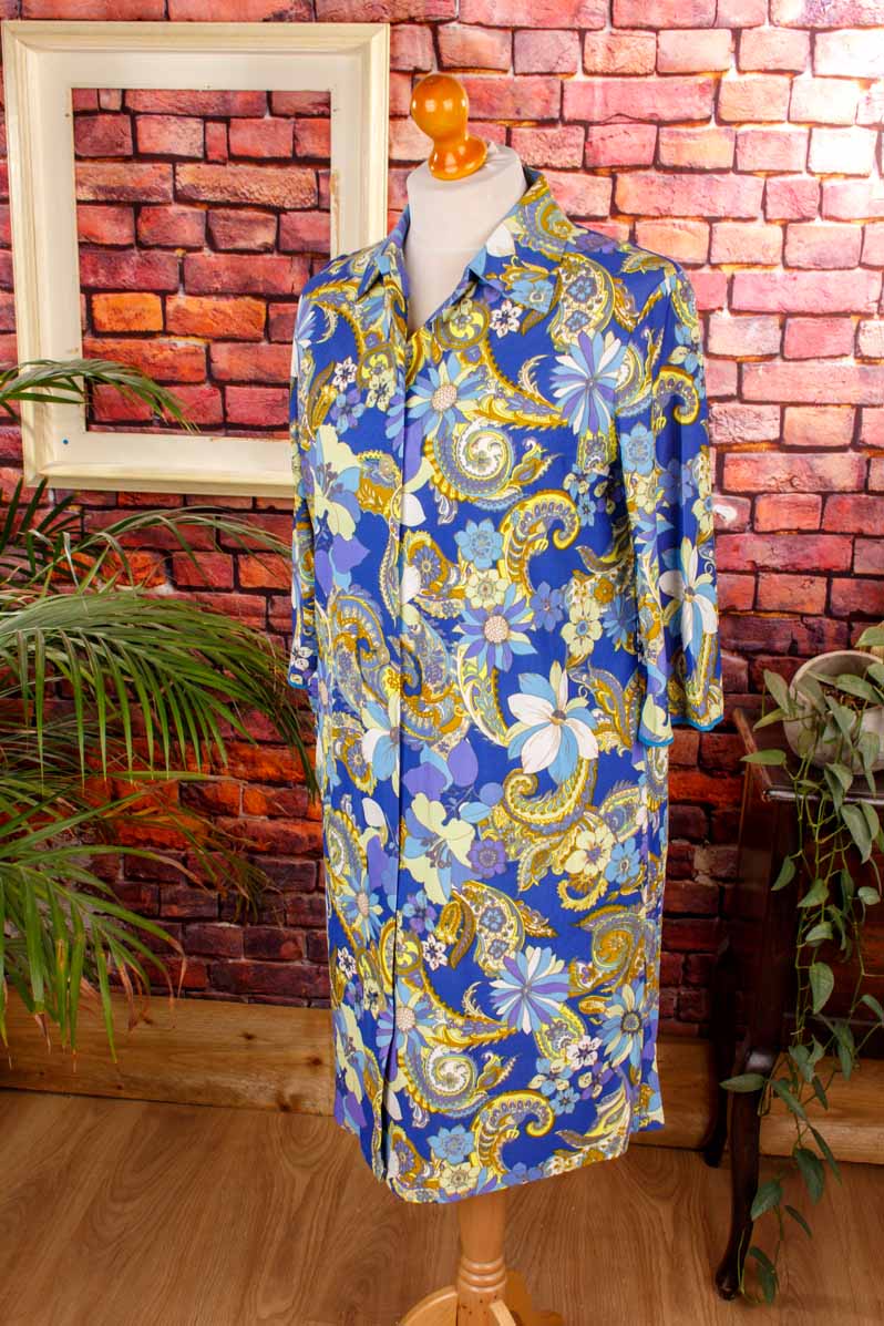 60s Loungekleid blau Muster