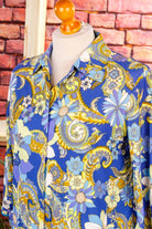 60s Loungekleid blau Muster