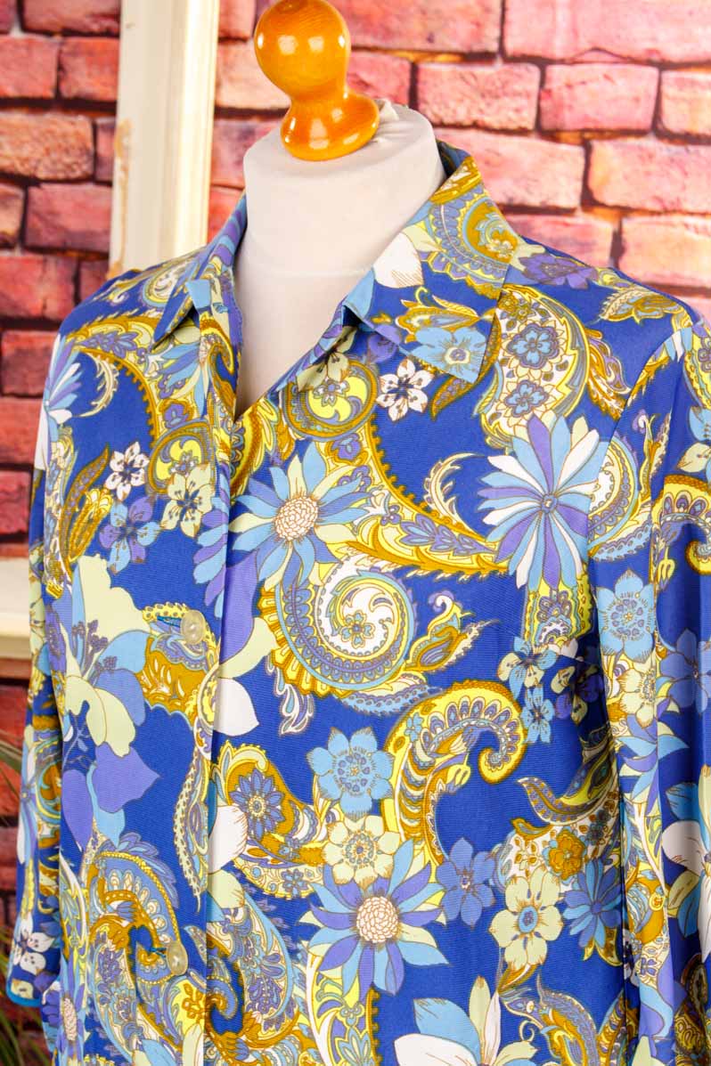 60s Loungekleid blau Muster