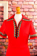 70s Schlagerkleid rot Megakragen