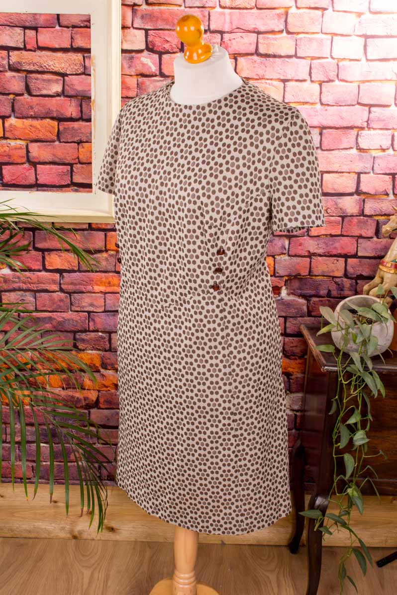 60s Etuikleid beige Punkte