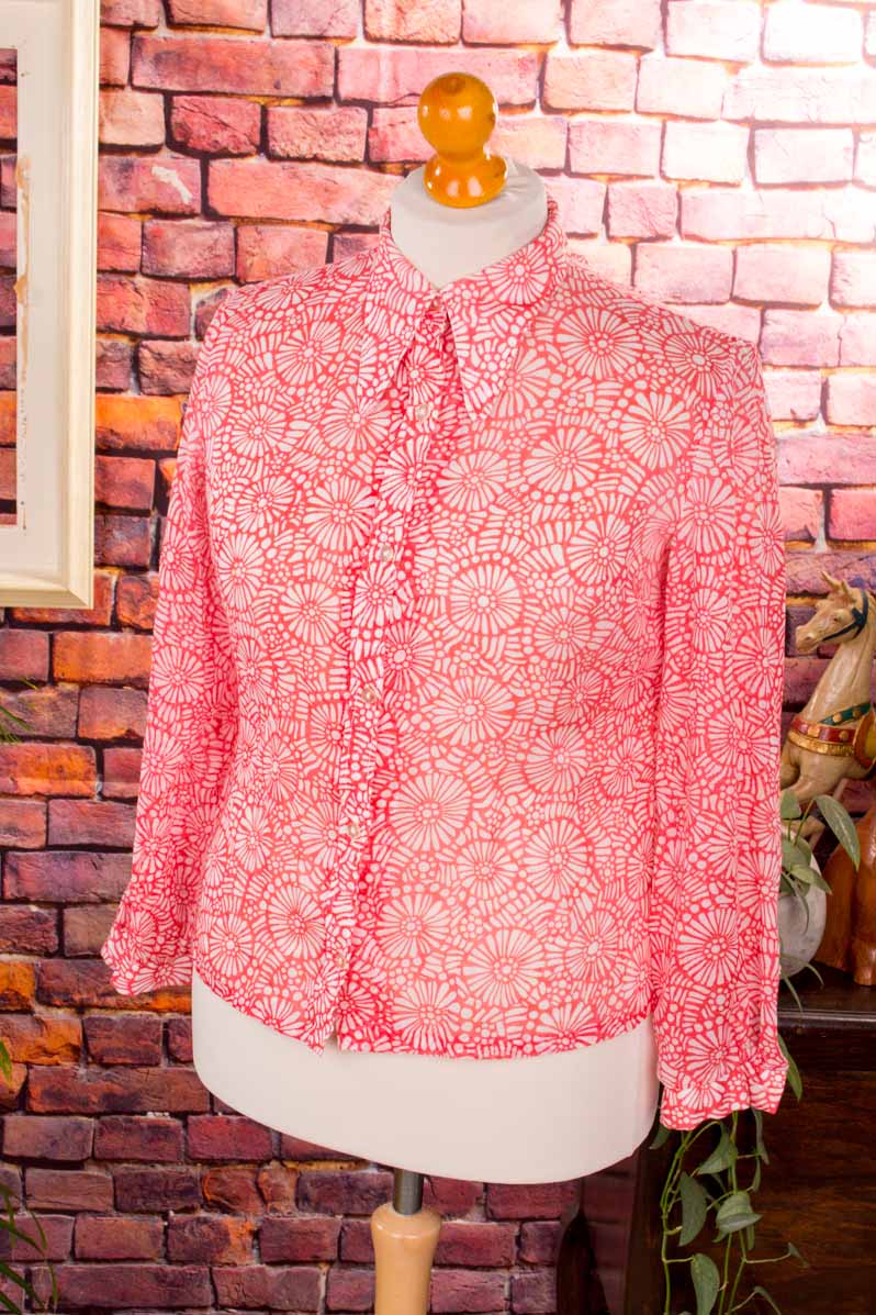 70s Chiffonbluse rot Muster