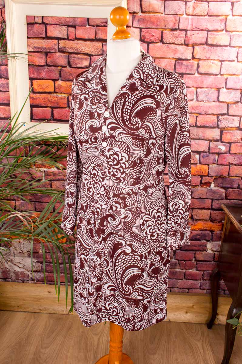 70s Schlagerkleid rotbraun Paisley