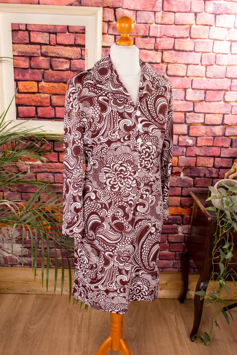 70s Schlagerkleid rotbraun Paisley