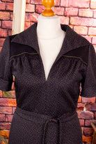 70s Schlagerkleid schwarz bunt Tupfen