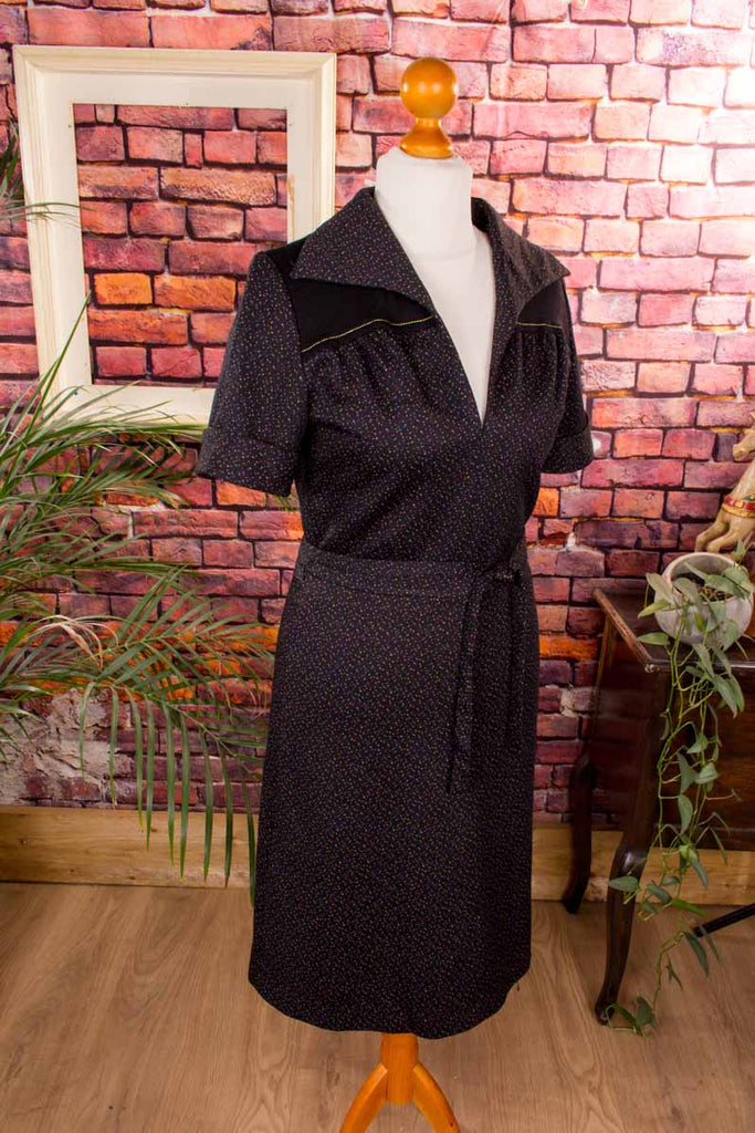 70s Schlagerkleid schwarz bunt Tupfen