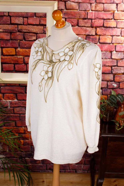 Boho Pullover creme Blättermuster