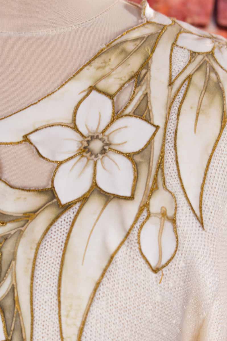 Boho Pullover creme Blättermuster