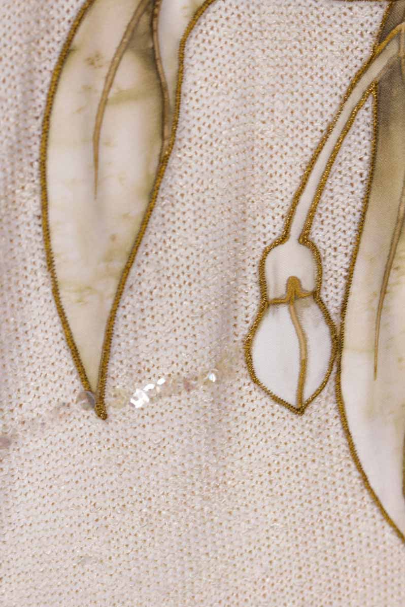 Boho Pullover creme Blättermuster