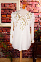 Boho Pullover creme Blättermuster