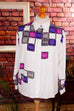 90er Bluse weiß lila Quadrate