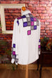 90er Bluse weiß lila Quadrate