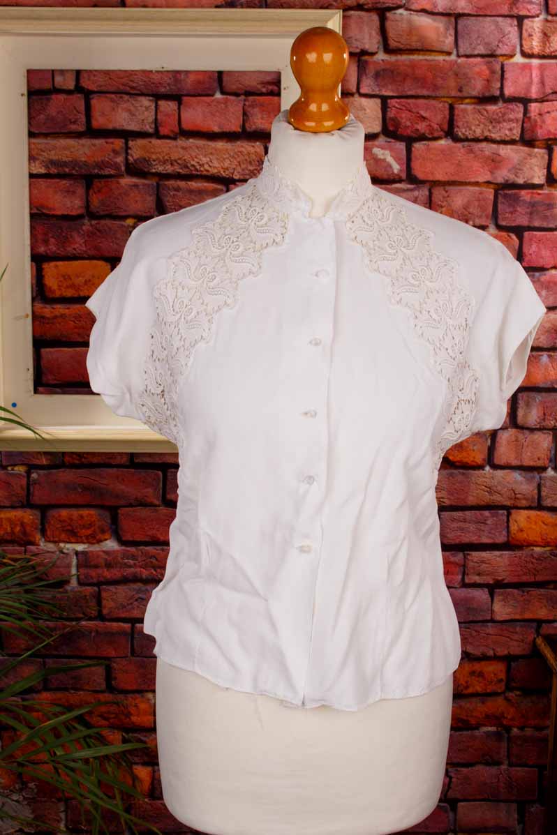 50s Bluse weiß Spitze
