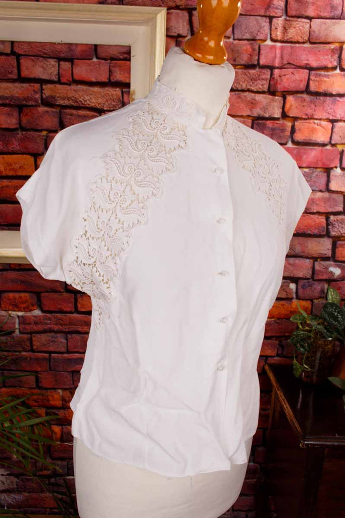 50s Bluse weiß Spitze