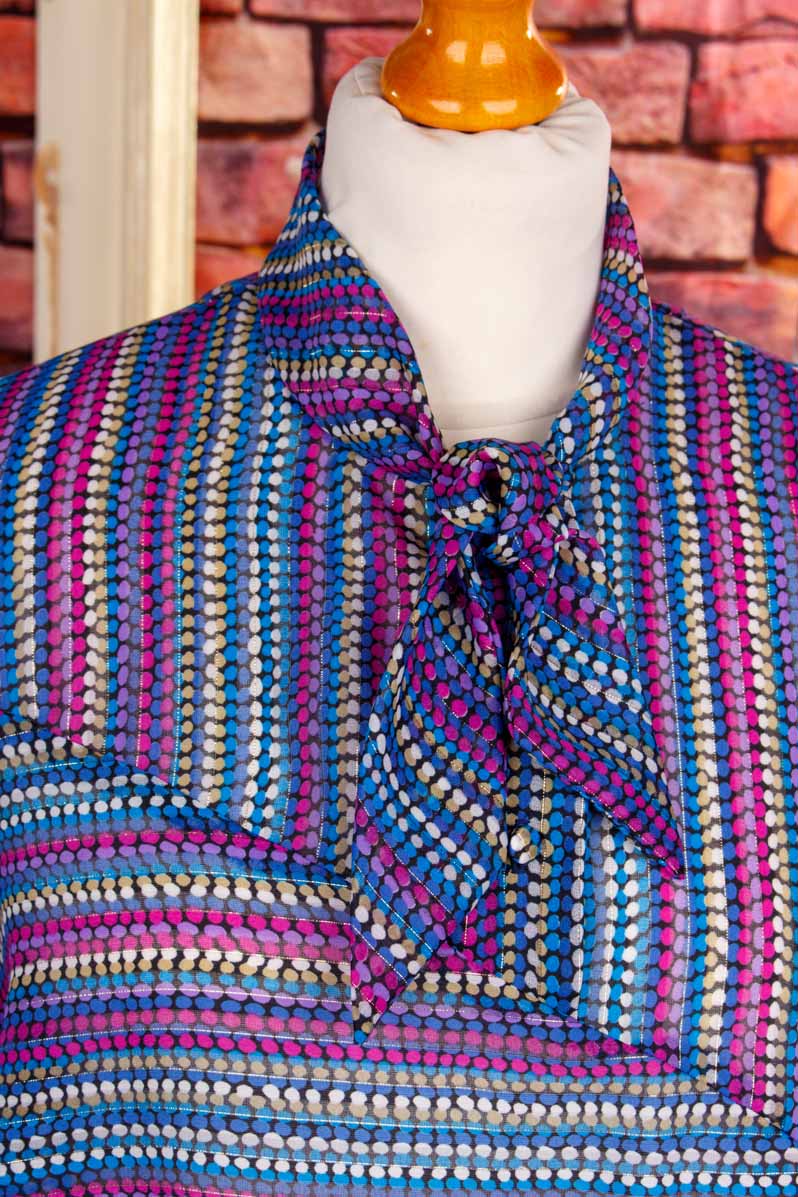 70s Disco Bluse lila bunt Glitzer Chiffon