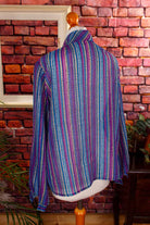 70s Disco Bluse lila bunt Glitzer Chiffon