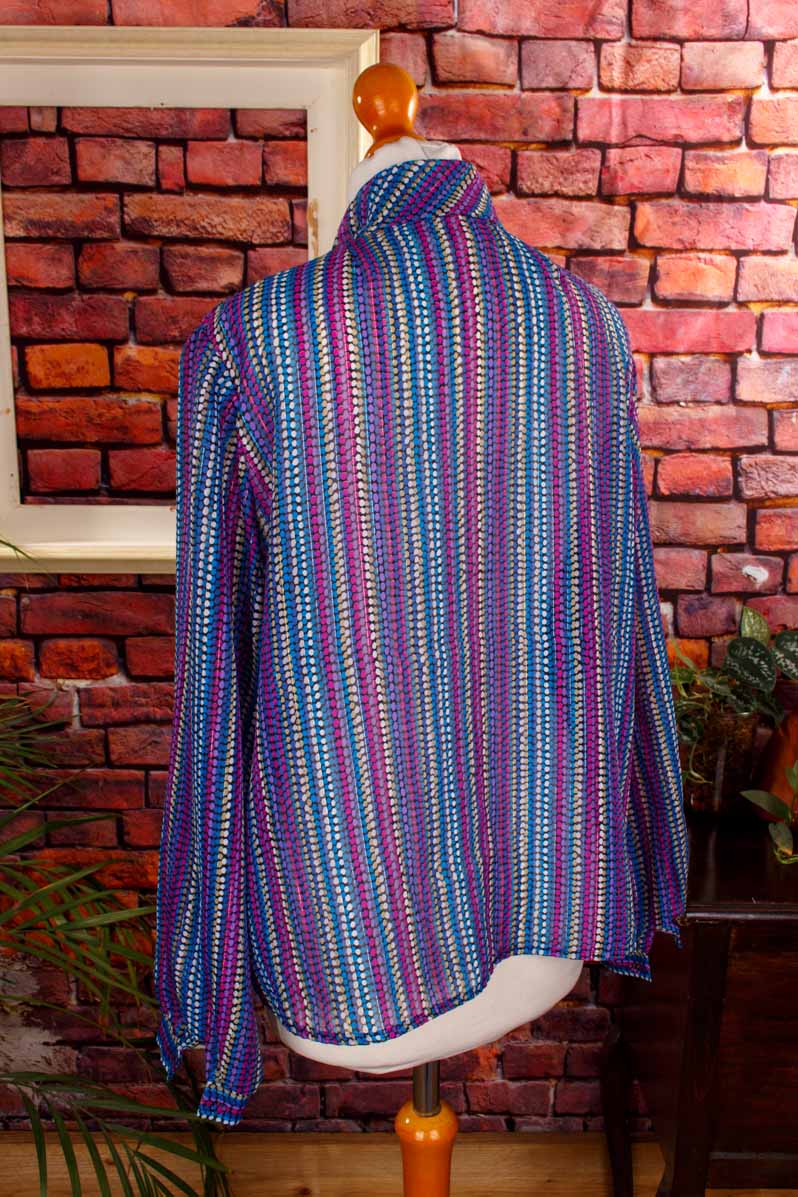 70s Disco Bluse lila bunt Glitzer Chiffon