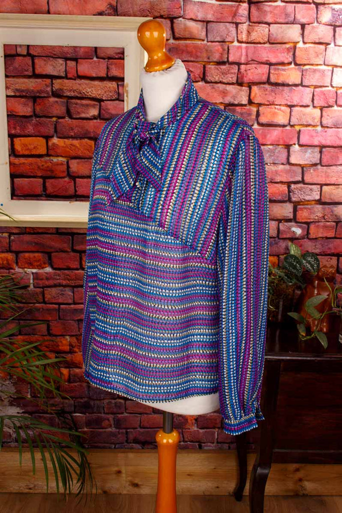 70s Disco Bluse lila bunt Glitzer Chiffon