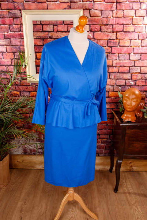 80er Jahre Wickelkleid blau