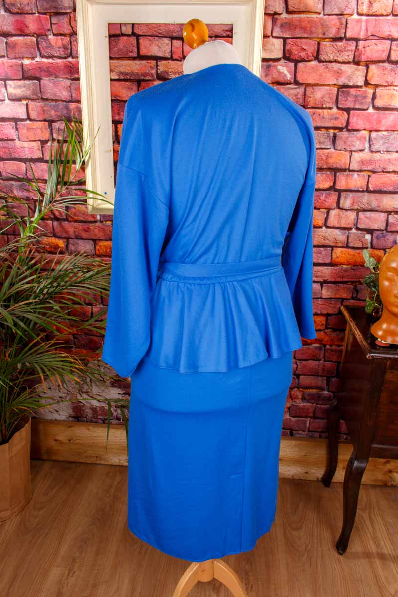 80er Jahre Wickelkleid blau