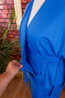 80er Jahre Wickelkleid blau