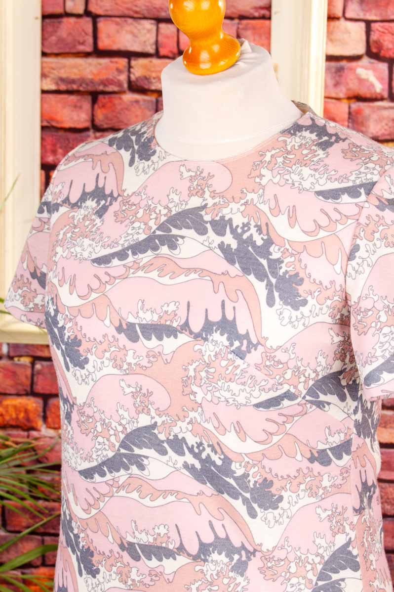 70s Wollmixkleid rosa gemustert