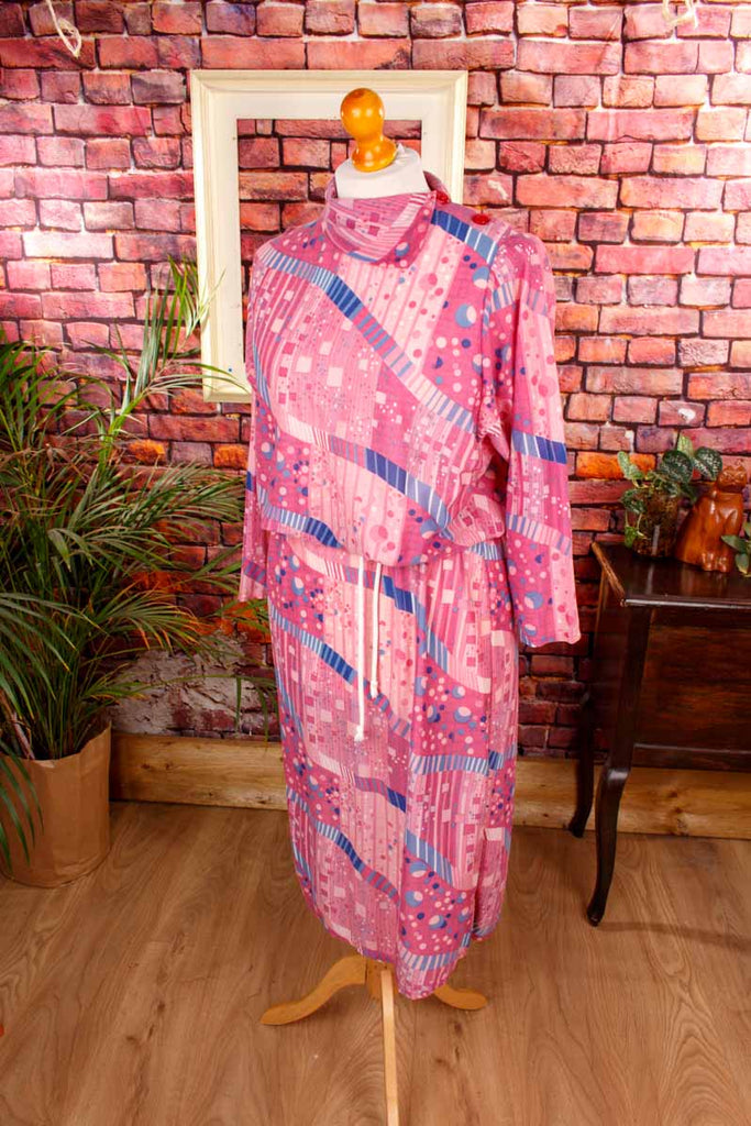 80s Hauskleid asymmetrisch pink