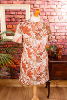 60s Brokatkleid gold braun Blumen