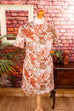 60s Brokatkleid gold braun Blumen