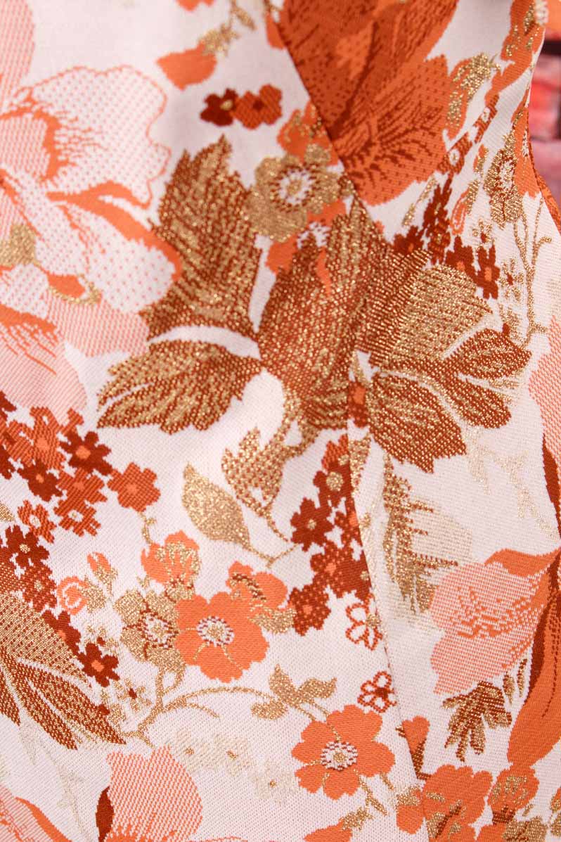 60s Brokatkleid gold braun Blumen