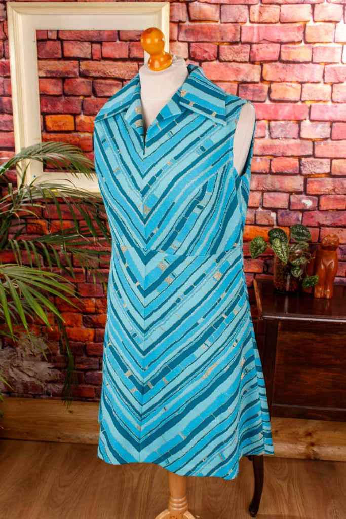 70s Disco Kleid türkis Brokat