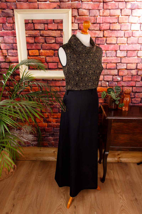70er Abendkleid schwarz gold