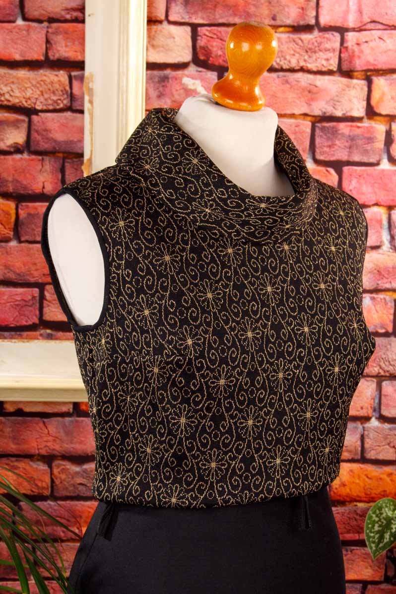 70er Abendkleid schwarz gold